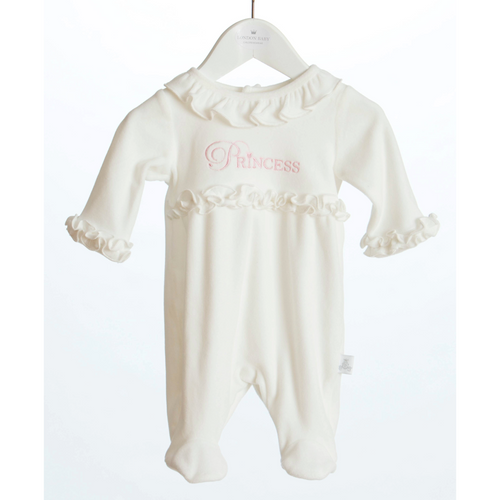 Carriages The Label Velour White & Pink Princess Babygrow