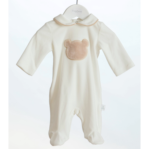 Carriages The Label White & Beige Teddy Velour Babygrow