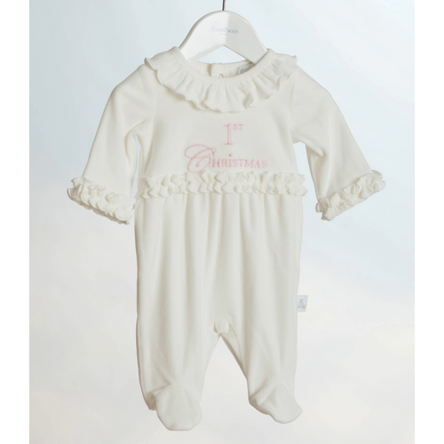 Carriages The Label White & Pink 1st Christmas Babygrow