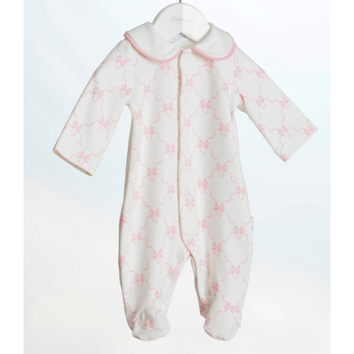 Carriages The Label White & Pink Bow Print Babygrow