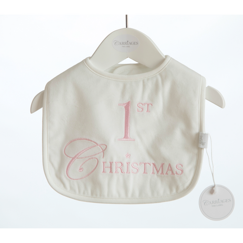 Carriages The Label White & Pink 1st Christmas Velour Bib