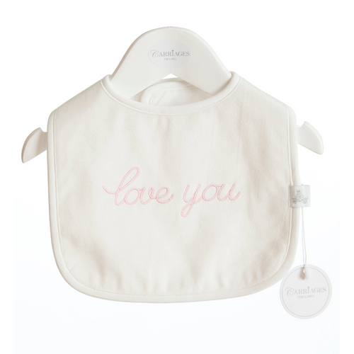 Carriages The Label White & Pink Love You Velour Bib