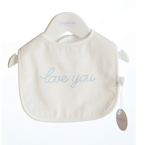 Carriages The Label White & Blue Love You Velour Bib