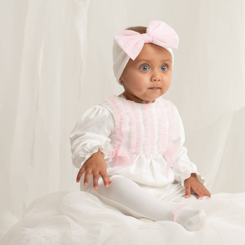Caramelo Kids Ivory & Pink Frill Sleepsuit