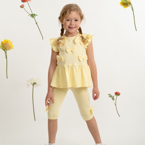 Caramelo Kids Lemon Two Piece Bow Legging Set