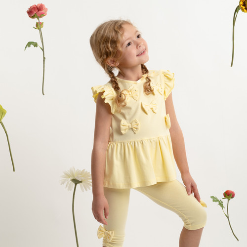 Caramelo Kids Lemon Two Piece Bow Leggings Set