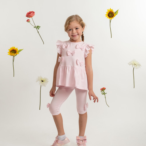 Caramelo Kids Pink Two Piece Bow Legging Set