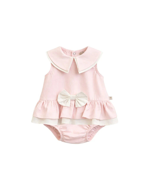 Caramelo Kids Pink Frill Waist Woven Romper