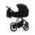 Stylish all-black Milano Evo pram by Mee-go, showcasing a sleek design with adjustable features and essential accessories for convenience and comfort