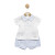 mintini white polo shirt with blue & white pin stripe shorts