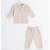 leoking beige knitted trousers and jumper set