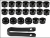 AUDI BLACK GLOSS WHEEL BOLT CAPS 17MM SET 20 PCS INCLUDING REMOVAL TOOL CAPS 2-PIECE LOCK BOLTS 4F0601173A 321601173A