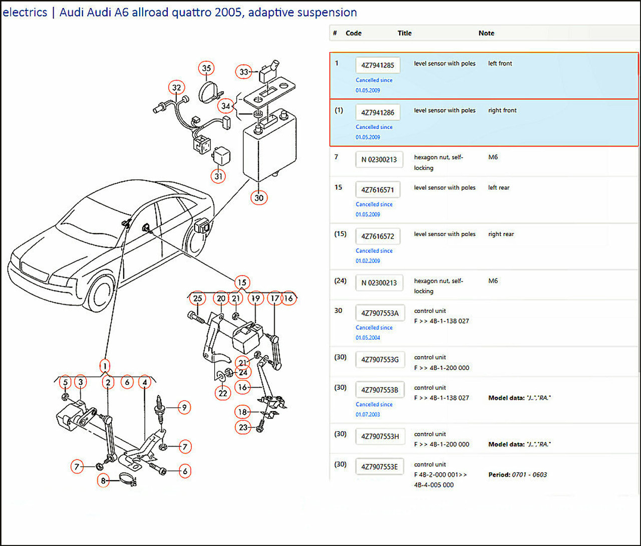 AUDI A6 ALLROAD C5 4B 2000 - 2005 HEIGHT LEVEL SENSOR FRONT RIGHT RH RHS  4Z7941286 USED - VAG Parts NZ