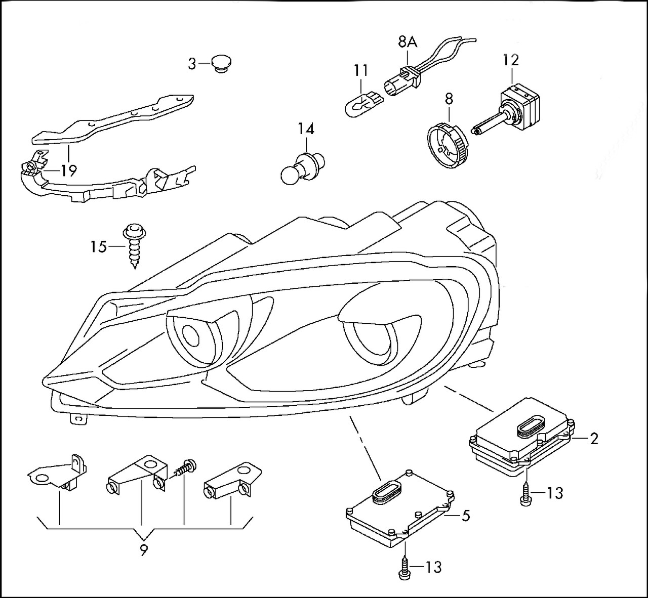VW VOLKSWAGEN GOLF MK6 REPAIR KIT FOR BROKEN HEADLIGHT BRACKET TAB 2009 2013 EITHER SIDE