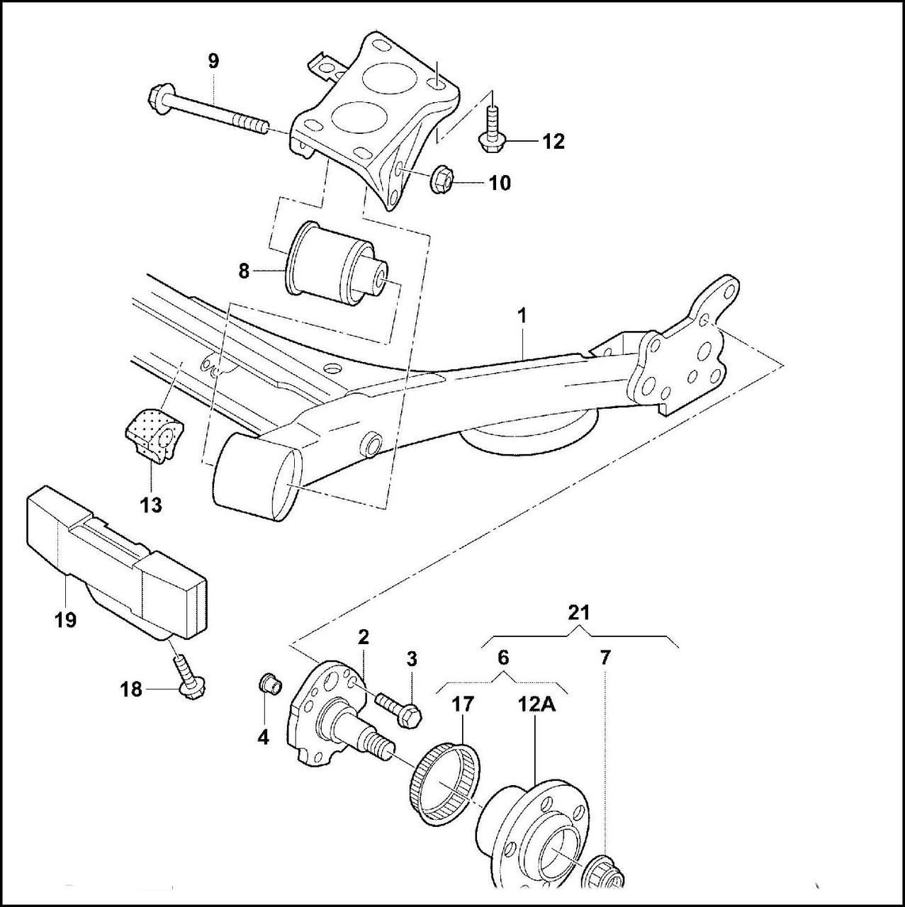 VW VOLKSWAGEN GOLF MK4 1J AUDI A3 8L FWD 1J0500051K REAR BEAM AXLE 22MM
