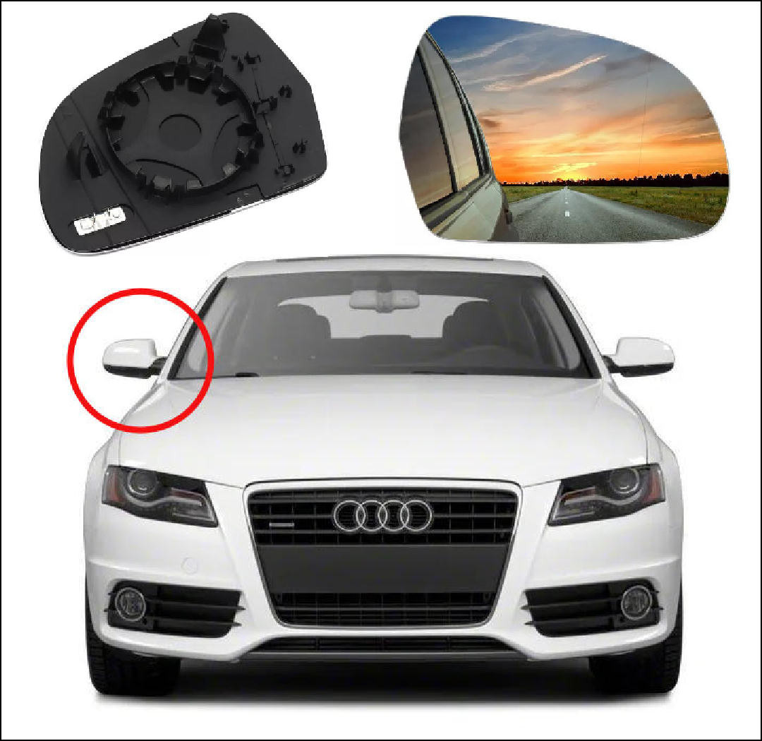 X AUTOHAUX Heated Left Side Mirror Glass For Audi S4 2004-2008 - With Backing Plate, Clear Glass