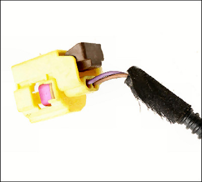 VW VOLKSWAGEN AUDI 8K0973323R PLUG CONNECTOR FEMALE YELLOW DARK BROWN 2-PIN TAILS SRS AIRBAG CRASH PRESSURE SENSORS USED GENUINE OE OEM ORIGINAL