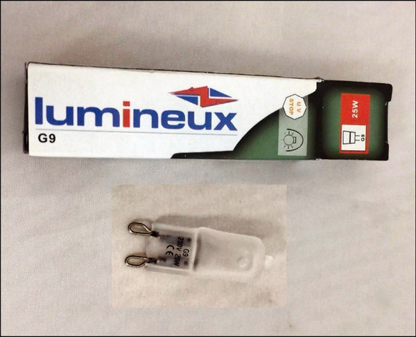 LUMINEUX G9 25 WATT 230 VOLT HALOGEN CAPSULE FROSTED OVEN LAMP BULB 14682