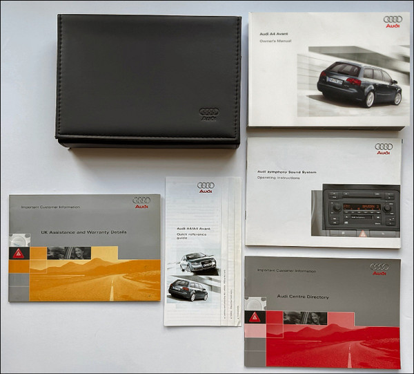 GENUINE AUDI FACTORY INSTRUCTION OWNER HANDBOOK GLOVEBOX MANUAL SET WALLET LEATHER A4 S4 B7 8E AVANT WAGON SYMPHONY RADIO QUICK REFERENCE 2005 2006 2007 2008 272.561.8ED.20