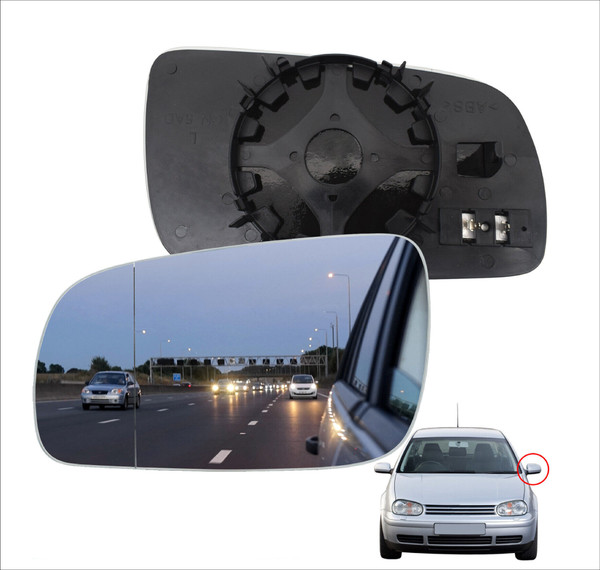 VW VOLKSWAGEN EXTERIOR DOOR MIRROR GLASS LHS LEFT BACKING PLATE BLUE HEATED ASPHERICAL GOLF BORA MK4 PASSAT B5 1J2857521 1J2857521A 1J2857521B