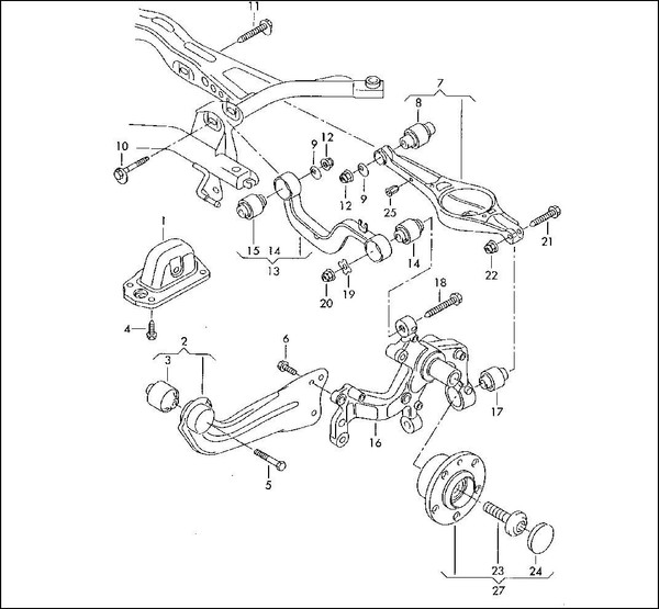 VW VOLKSWAGEN GOLF MK5 1K AUDI A3 8P REAR TRAILING ARM AXLE GUIDE LEFT PASSENGER LHS OE OEM GENUINE GENUINE USED 1K0505223K