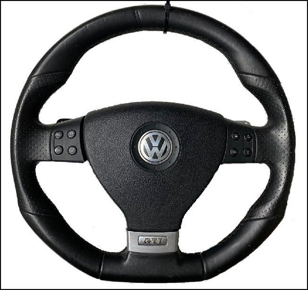 VW VOLKSWAGEN GOLF MK5 GTI JETTA TOURAN SCIROCCO EOS PASSAT OEM LEATHER 3-SPOKE SPORTS STEERING WHEEL DSG TIPTRONIC MFSW MULTIFUNCTION PUSHBUTTONS PADDLES AIRBAG OE OEM GENUINE USED 1K0880201T 1K0419091BB