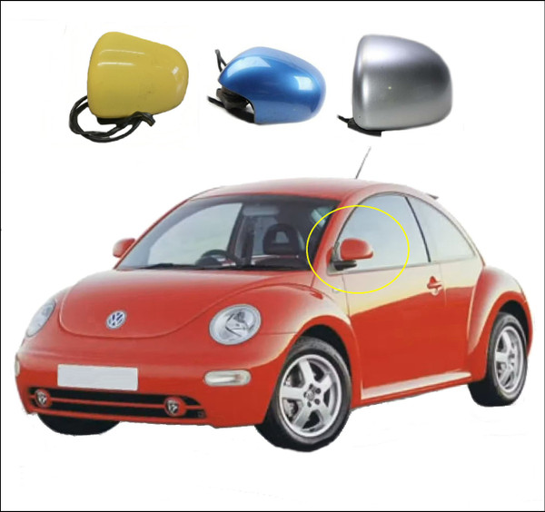 VW VOLKSWAGEN NEW BEETLE 1Y 9C EXTERIOR HEATED WIDE FOLDING DOOR MIRROR LEFT RIGHT LH RH LHS RHS PASSENGER DRIVER CHOICE COLOUR YELLOW SILVER BLUE LG9R LW5Y LD1D GENUINE OE OEM USED 1999 2000 2001 2002