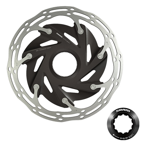 Sram Brake Part Disc Rotor 160 C-Line Xr-Road Center Lock 2-Piece Rounded With Lock Ring Silver/Black