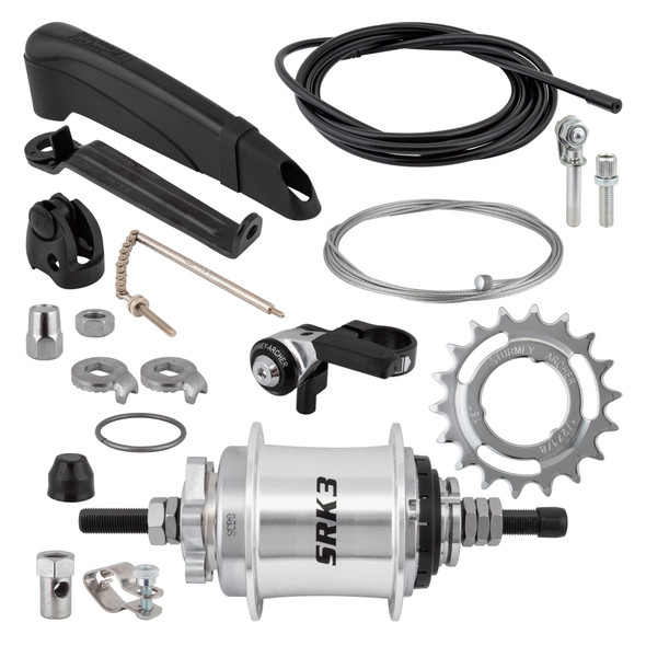 Sturmey Archer Hub Rear 3-Speed Srk3 32 6B Silver With Trim Kit/Thumb-Shifter Sls30-T 135/185Mm Non-Rotary