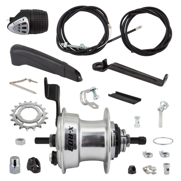Sturmey Archer Hub Rear 3-Speed Xrd3 Drum 70Mm 36 Silver With Trim Kit/Twist-Shifter Tss33 117/163Mm 18-Tooth Non-Rotary
