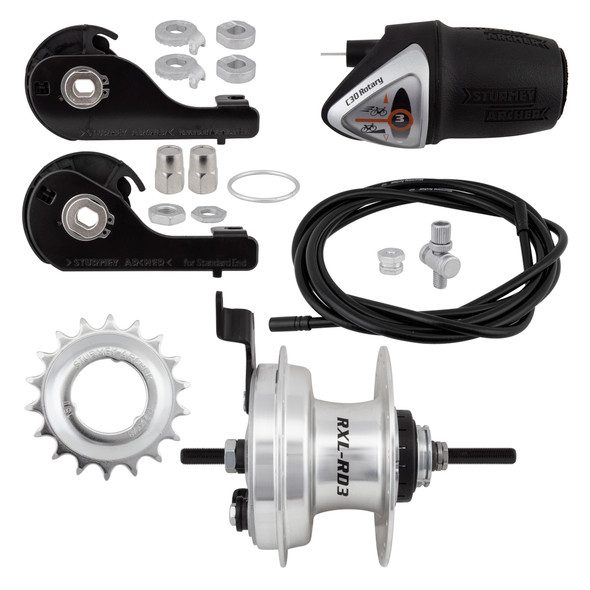 Sturmey Archer Hub Rear 3-Speed Rxlrd3 Drum 90Mm 36 Silver With Trim Kit/Twist-Shifter Tsc34 135/185Mm 18-Tooth Rotary