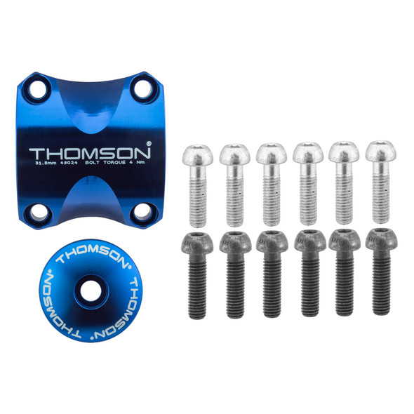 Thomson Stem Stem Dress Up Kit Blue Front&Top Cap & Bolts