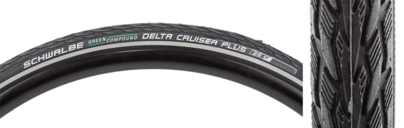 Schwalbe Tire Delta Cruiser Plus 700X28 Active Twin Gn-Guard Black/Black/Ref Gn-Compound E25 Wire
