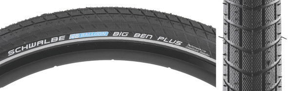 Schwalbe Tire Big Ben Plus 26X2.15 Perf Stainless Steel Gn-Guard Black/Bsk/Ref Endurance E50 Wire