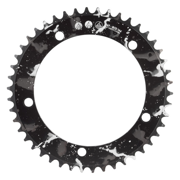 Origin8 Chainring Splat Trk 144Mm 46-Tooth Alloy 1/8 Black-Ano With Silver/White