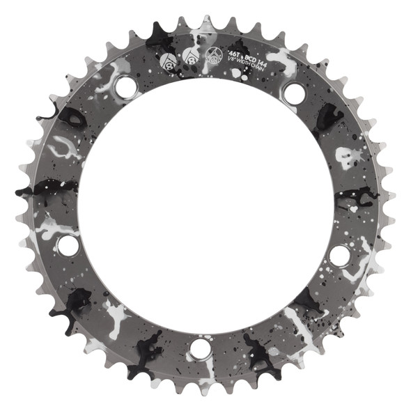Origin8 Chainring Splat Trk 144Mm 46-Tooth Alloy 1/8 Silver-Ano With Black/White