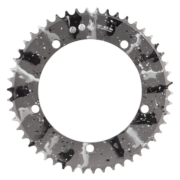 Origin8 Chainring Splat Trk 144Mm 50-Tooth Alloy 1/8 Silver-Ano With Black/White