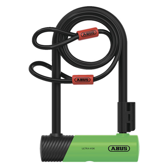 Abus Lock U 410 Sh Ultra Mini Key 180X12Mm With 10X120 Cobra Cable With Bracket Gn