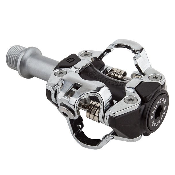 Exustar Pedals Mountain Bike Dbl Clpls Post Mount211 Alloy Black/Silver Spd