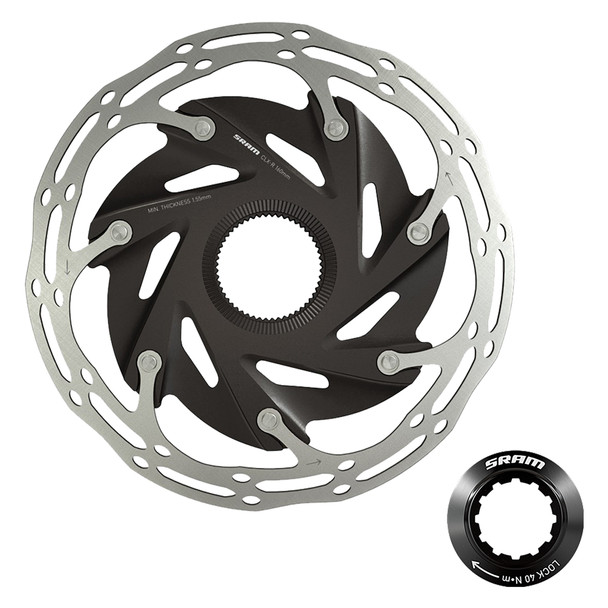Sram Brake Part Disc Rotor 140 C-Line Xr-Road Center Lock 2-Piece Rounded With Lock Ring Silver/Black