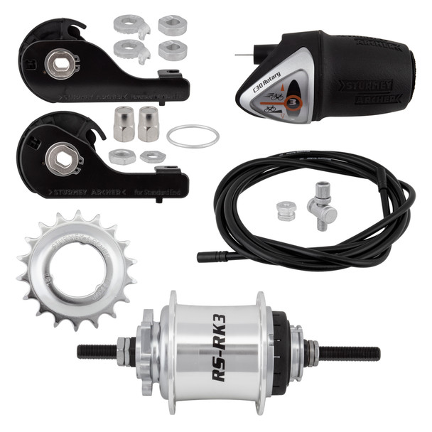 Sturmey Archer Hub Rear 3-Speed Rsrk3 32 6B Silver With Trim Kit/Twist-Shifter Tsc30 135/185Mm Rotary