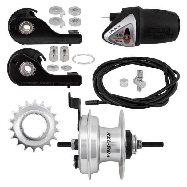 Sturmey Archer Hub Rear 3-Speed Rxlrd3 Drum 90Mm 36 Silver With Trim Kit/Twist-Shifter Tsc34 135/185Mm 18-Tooth Rotary