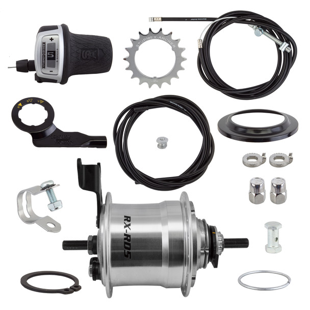 Sturmey Archer Hub Rear 5-Speed Rxrd5 Drum 36 Silver With Trim Kit/Twist-Shifter Tsc50/Cable 1700Mm 18-Tooth 135/185Mm Rotary