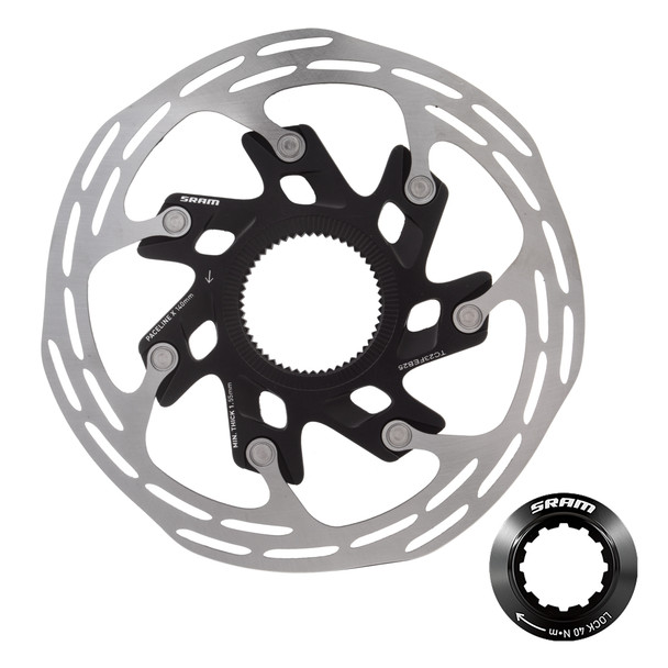 Sram Brake Part Disc Rotor 140 Paceline-X Center Lock Rounded With Lock Ring Black/Silver (P)