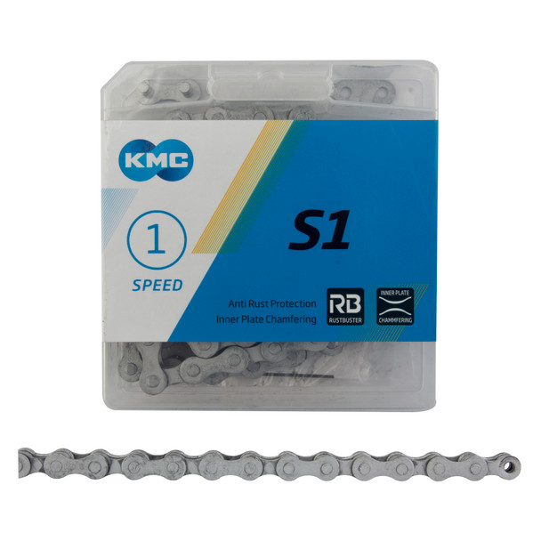 Kmc Chain 1/2X1/8 S1 Rb 1-Speed Rust Buster Silver/Silver 112L