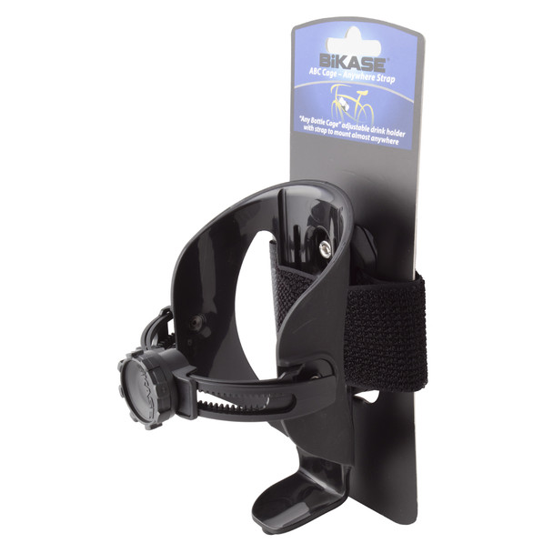 Bikase Bottle Cage Abc Adjustable Drink Holder With 18In Anywhere Strap Black