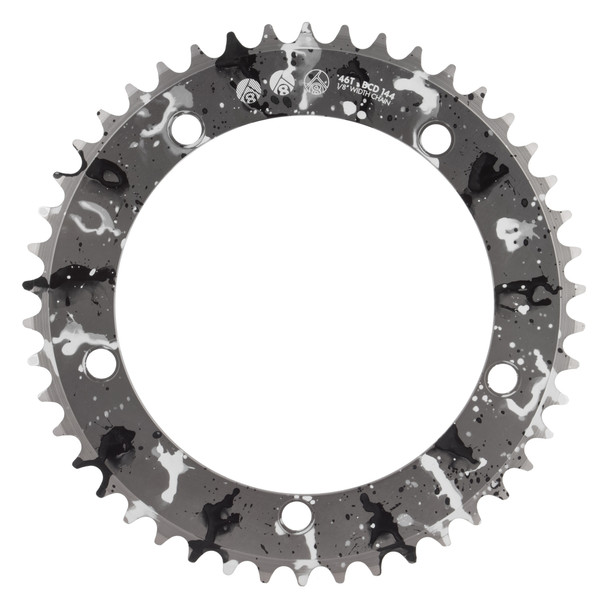 Origin8 Chainring Splat Trk 144Mm 46-Tooth Alloy 1/8 Silver-Ano With Black/White