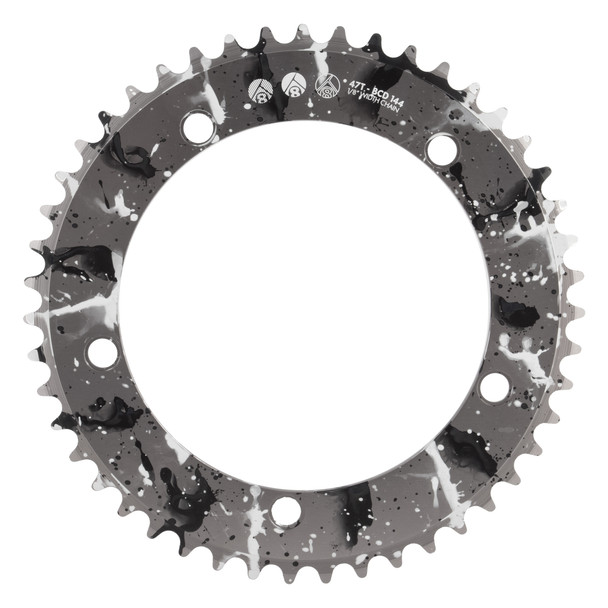 Origin8 Chainring Splat Trk 144Mm 47-Tooth Alloy 1/8 Silver-Ano With Black/White