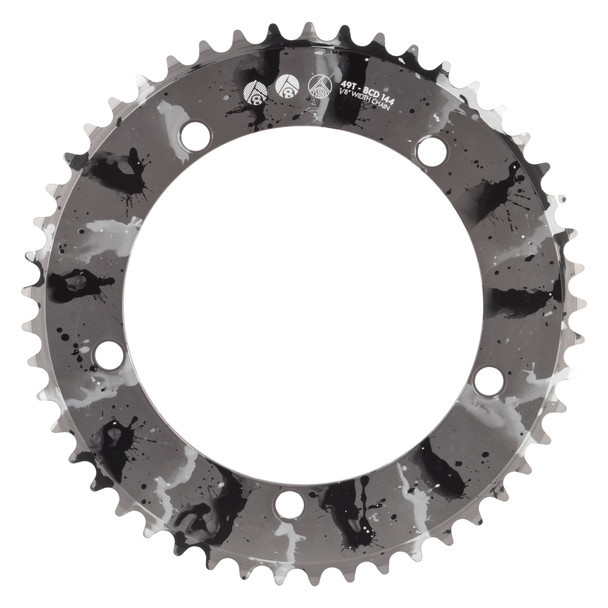 Origin8 Chainring Splat Trk 144Mm 49-Tooth Alloy 1/8 Silver-Ano With Black/White