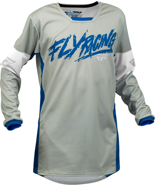 Fly Racing Youth Kinetic Khaos Jersey Light Grey/Blue/White Ys 376-423Ys